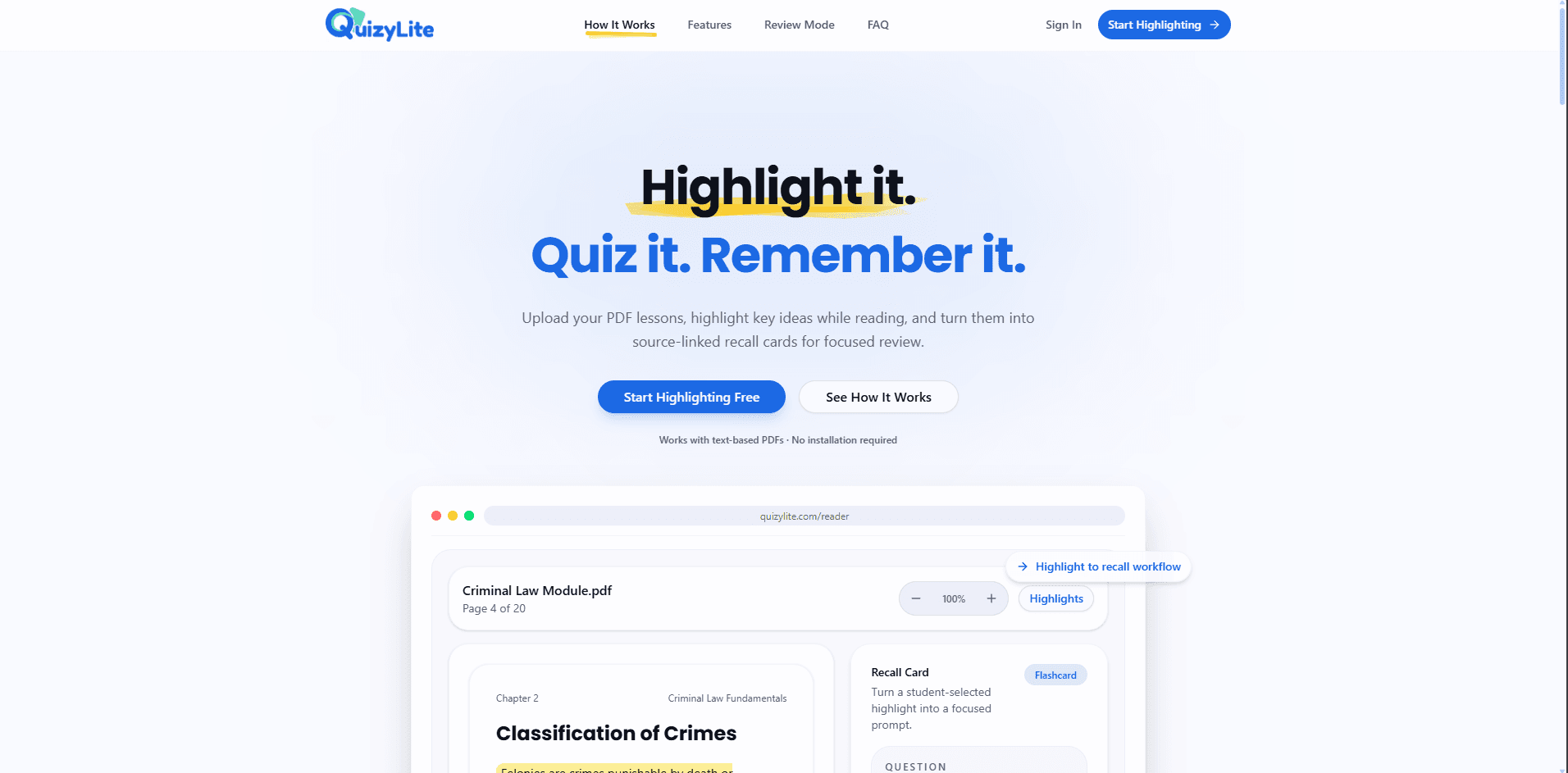 QuizyLite landing page