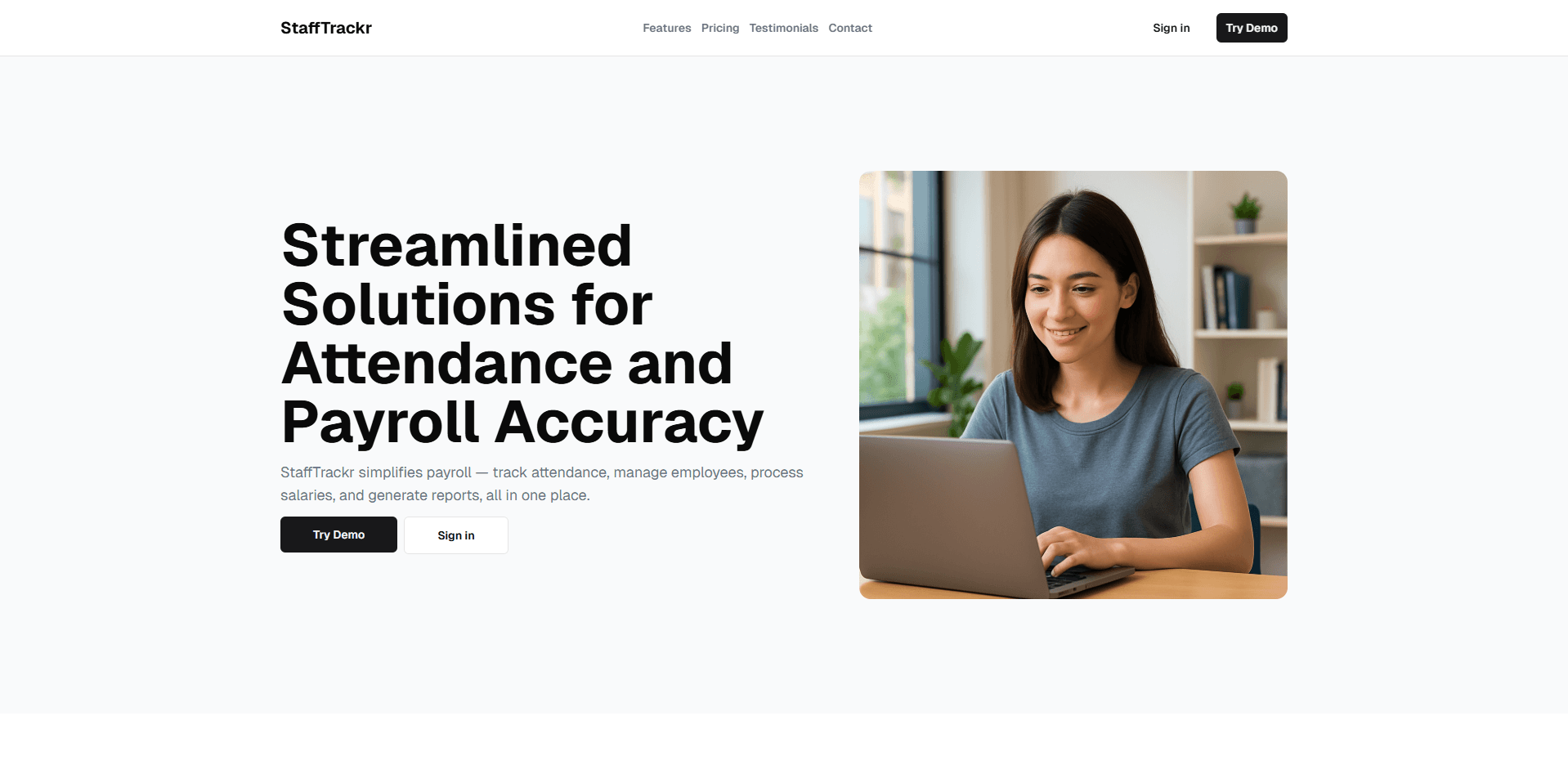 StaffTrackr landing page